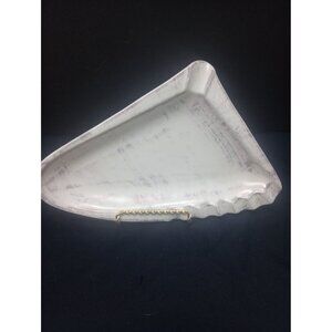 Vintage Mid-Century Modern Triangular Ceramic Ashtray | Atomic Era White & Gold